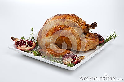 Pomegranate Glazed Roasted Turkey on White Stock Photo