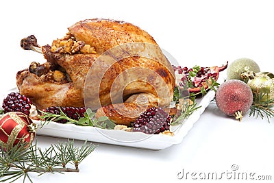 Pomegranate Glazed Roasted Turkey on White Stock Photo