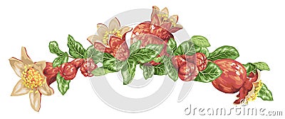 Pomegranate headline template frame with blooming fruits in vector Cartoon Illustration