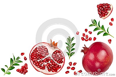 Pomegranate isolated on white background with clipping path and full depth of field. Top view with copy space for your Stock Photo