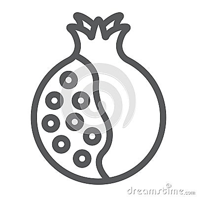 Pomegranate line icon, food and fruit, vitamin sign, vector graphics, a linear pattern on a white backgrond. Vector Illustration