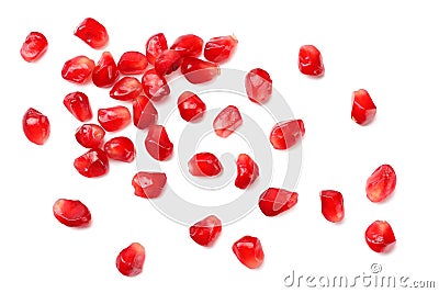 pomegranate seeds isolated on white background. top view Stock Photo