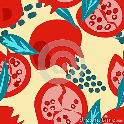 Pomegranate stylized fruit pattern Vector Illustration