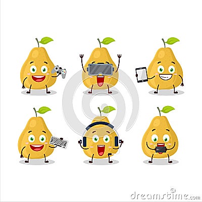 Pomelo cartoon character are playing games with various cute emoticons Vector Illustration