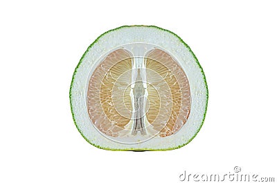 Pomelo cut in half lengthways isolated Stock Photo