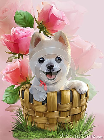 Pomeranian watercolor drawing Stock Photo