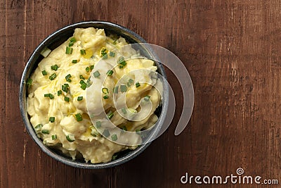 Pomme puree, mashed potatoes with scallions, shot from above Stock Photo