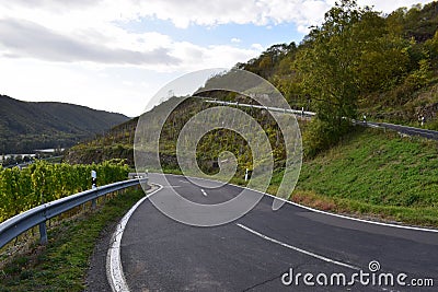 Pommern, Germany - 10 21 2020: Serpentine road with huge height difference withing two curves Stock Photo