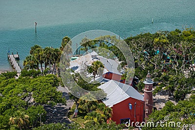 Bar and Grill with small lighthouse on Halifax river coast 2 Editorial Stock Photo