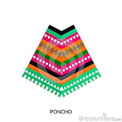 Poncho clothing. Colorful carnival fashion. Ethnic culture. Flat. Vector Illustration