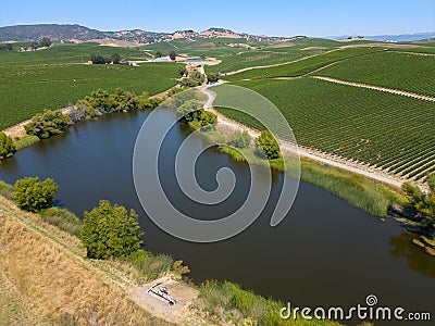 Pond at a California vineyard, from the air Stock Photo