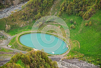 Pond For Fish Farming In Fisheries In Gudskoye Gorge In Georgia, Stock Photo