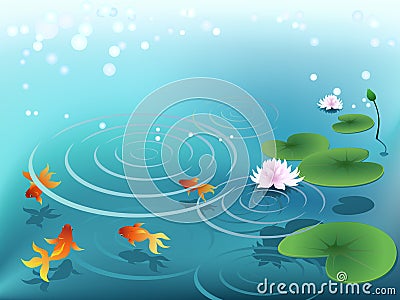 Pond with goldfish Vector Illustration