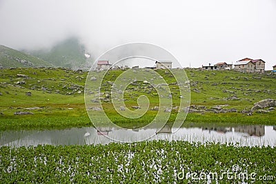 Pond and house views from Koçdüzü Plateau Stock Photo