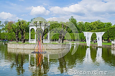 Pond in the Kadriorg Park on May in Tallinn, Estonia. Editorial Stock Photo