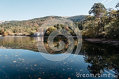 Pond in the mountains a blue aky day Stock Photo