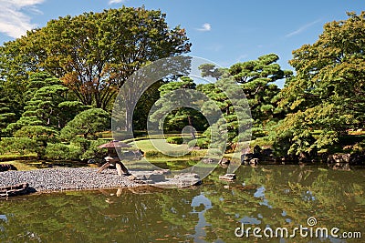 Pond in the Ninomaru Garden at the Tokyo Imperial Palace. Tokyo. Japan Stock Photo