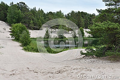 Pond or small lake surrounded by white sand Stock Photo