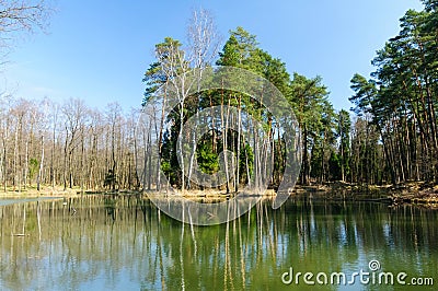 Czarny Staw in Krzeszowice in southern Poland, fire tank Stock Photo