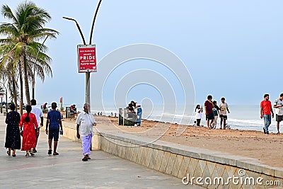 Pondicherry, India - July 15, 2023: Promenade beach Editorial Stock Photo