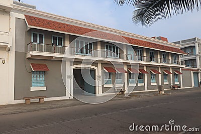 French styled architecture in Puducherry - Pondicherry travel - India tourism Editorial Stock Photo