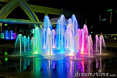 Pondless flat fountain illumination Donetsk 2012 view 2 Editorial Stock Photo