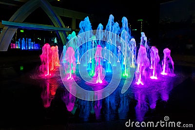 Pondless flat fountain illumination Donetsk 2012 view 1 Editorial Stock Photo