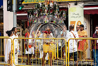 Pongal Festival Procession, harvest indian festival, taking place in January in Little India district in Singapore Editorial Stock Photo