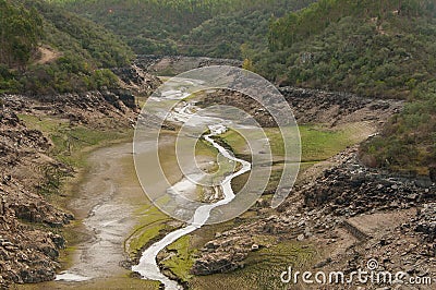 The Ponsul River is a affluent of the Tejo River, in Portugal, and is a very large river. At this time it is completely dry, witho Stock Photo