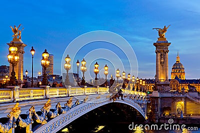 Pont Alexandre III in Paris at twilight, France Stock Photo