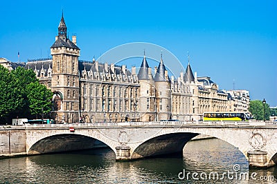 Pont au Change Bridge and Castle Conciergerie, Paris, France Stock Photo