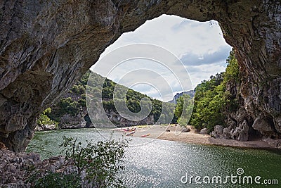 The Pont d'Arc is a large natural bridge. Stock Photo