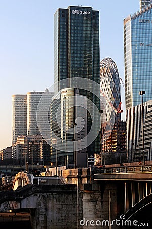 Pont de Neuilly bridge and La defense Paris business buildings in france Editorial Stock Photo