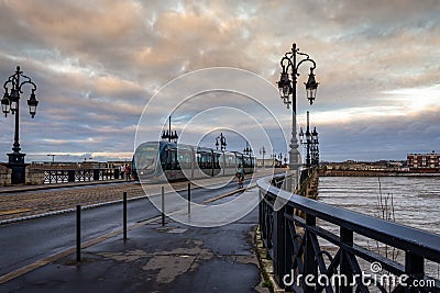 Pont de Pierre in Bordeaux, France. Editorial Stock Photo