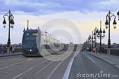 Pont de Pierre bridge, Bordeaux, France Editorial Stock Photo