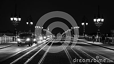 Pont de Pierre, by night, Bordeaux Editorial Stock Photo