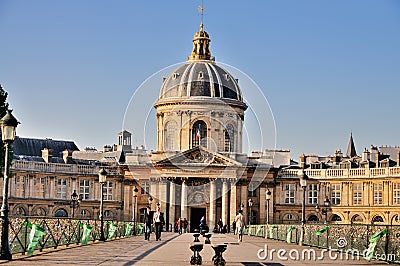 Pont des Arts and BibliothÃ¨que Mazarine, Paris Editorial Stock Photo