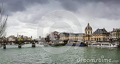 Pont des Arts and Mazarin Library Editorial Stock Photo