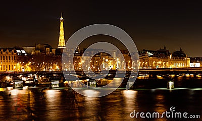 Pont des Arts in Paris at night Editorial Stock Photo
