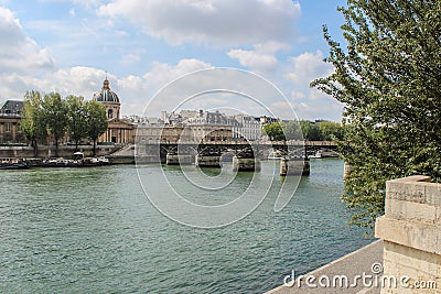 Pont des Arts through Seine. Bridge of Arts Stock Photo