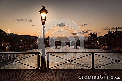 Pont des arts street lamp at night, Paris Stock Photo