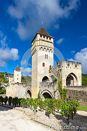 Pont Valentre across the Lot River in Cahors south west France Editorial Stock Photo