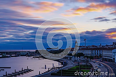 Ponta Delgada colour cityscape on Sao Miguel Stock Photo