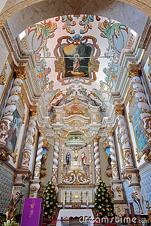 PONTA DELGADA, MADEIRA, PORTUGAL - DECEMBER 21, 2021: The interior of Igreja do Senhor Born Jesus Church of the Good Lord Jesus Editorial Stock Photo
