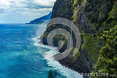 Ponta do Poiso waterfall on the north coast of the Madeira, Portugal Stock Photo