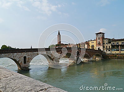 Ponte Pietre a bridge in Verona in Italy Stock Photo