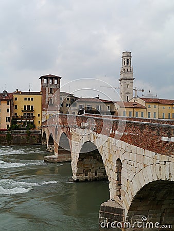 Ponte Pietre a bridge in Verona in Italy Stock Photo
