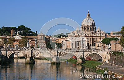 Ponte Sant Angelo Bridge Saint Peter's Basilica (Vaticane) Stock Photo