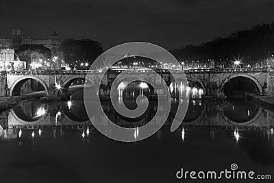 Ponte Sant Angelo, bridge in Rome. Italy. Black White Stock Photo