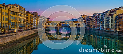 The Ponte Vecchio, famous medieval stone bridge over the Arno River in Florence, Editorial Stock Photo